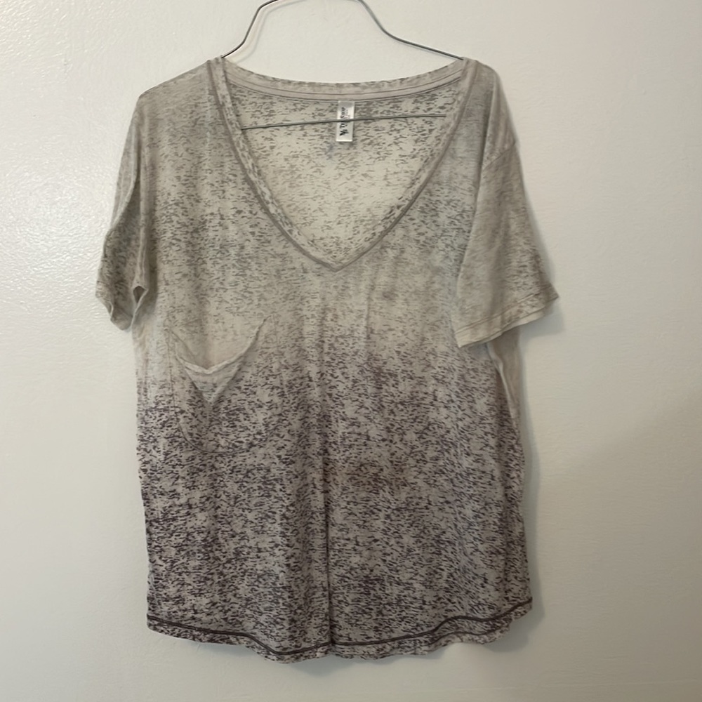 Tee Shop Small gray fade v neck t shirt with pocket light weight semi sheer